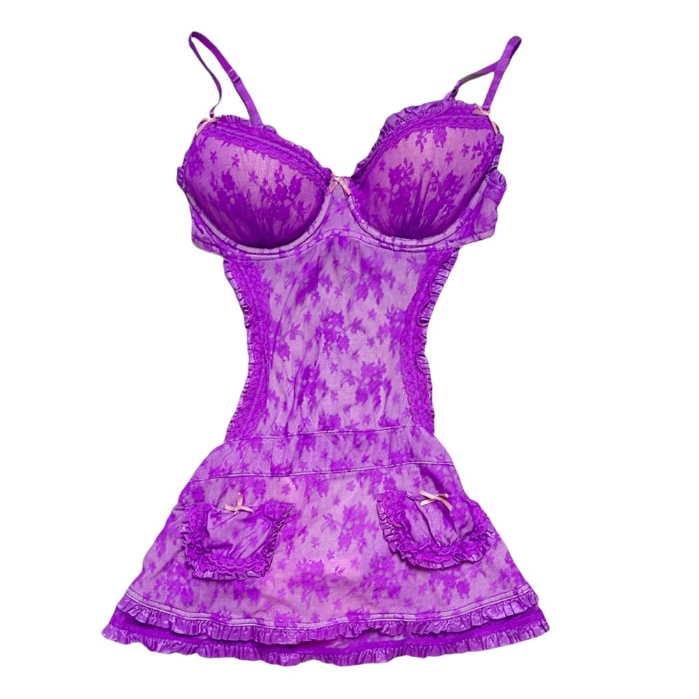 Victorias Secret Purple Lace Tie Back Lingerie Apron Size 34C